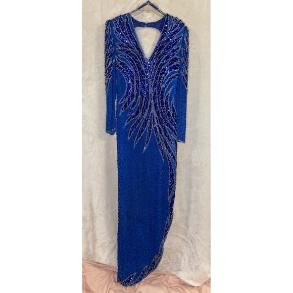 SOLD Sho Max 100% Silk Blue Beaded Dress - Picture 2 of 7